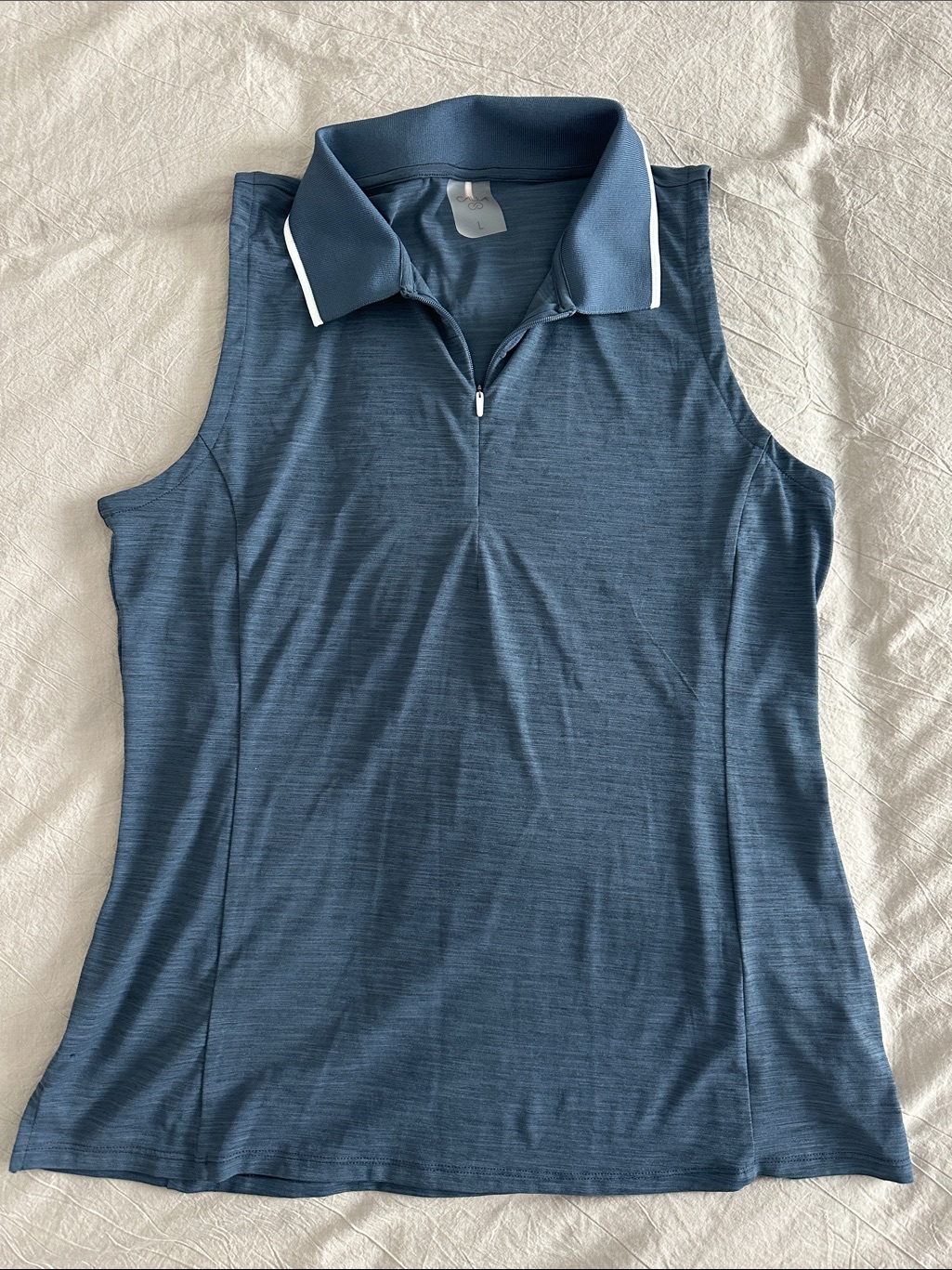 Calia By Carrie Underwood Sleeveless Zip Polo In Slate Blue With White Trim